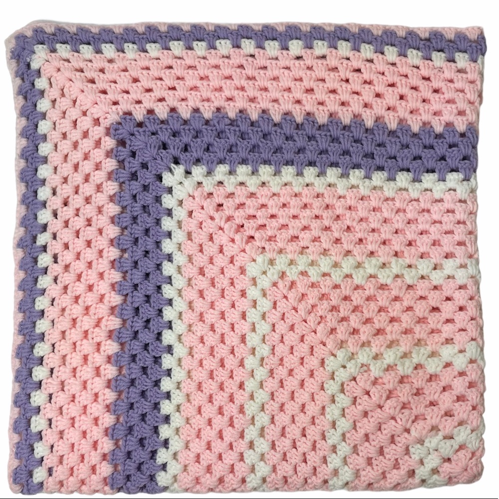 Hand Crocheted Blanket Handmade Quilt Hand Crafted Quilt Colorful Knit Lavender - Picture 3 of 12